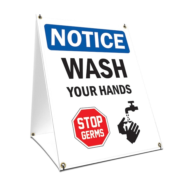 OSHA, Stop Germs, 18in X 24in A-frame Heavy Duty, 24" W, 18" L, Stop Germs, OS-NS-SBC-1824-25563